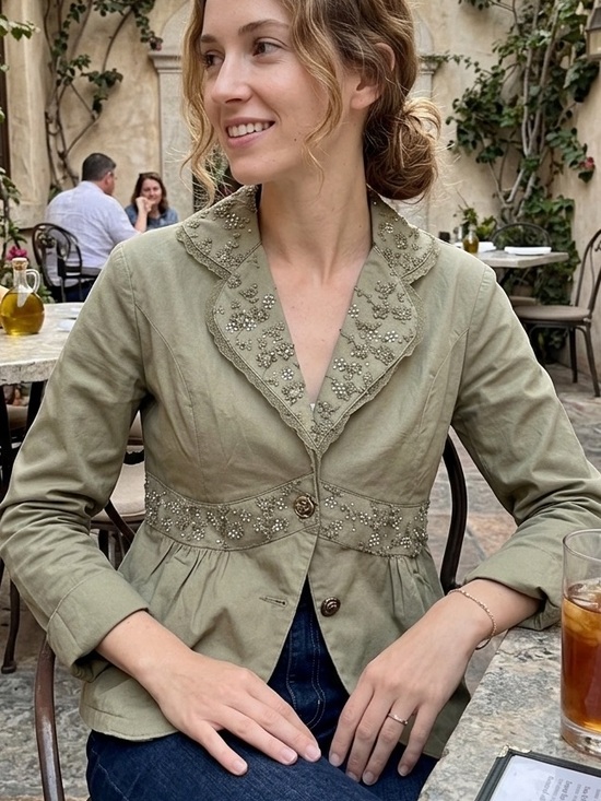 Annabelle Paris Jackets & Blazers - Embellished Olive Green Embellished Blazer with Stretch